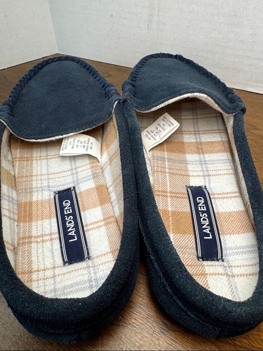 NWOT Lands End Suede Slip-on Moccasin Mules Hard-sole Slippers Navy, Womens 9 - Picture 6 of 13